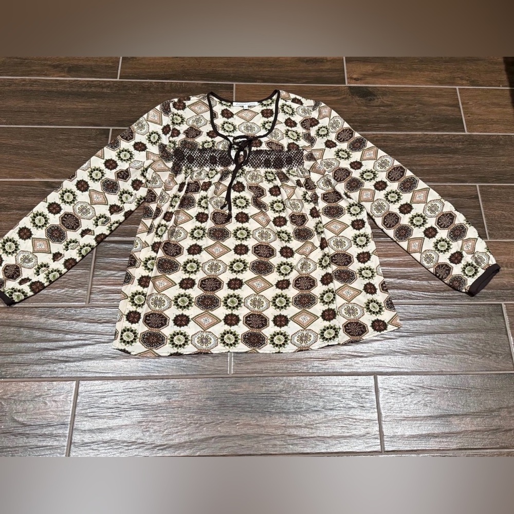Daniel Rainn Long Sleeves Inset Tie Top Size Large Multicolored